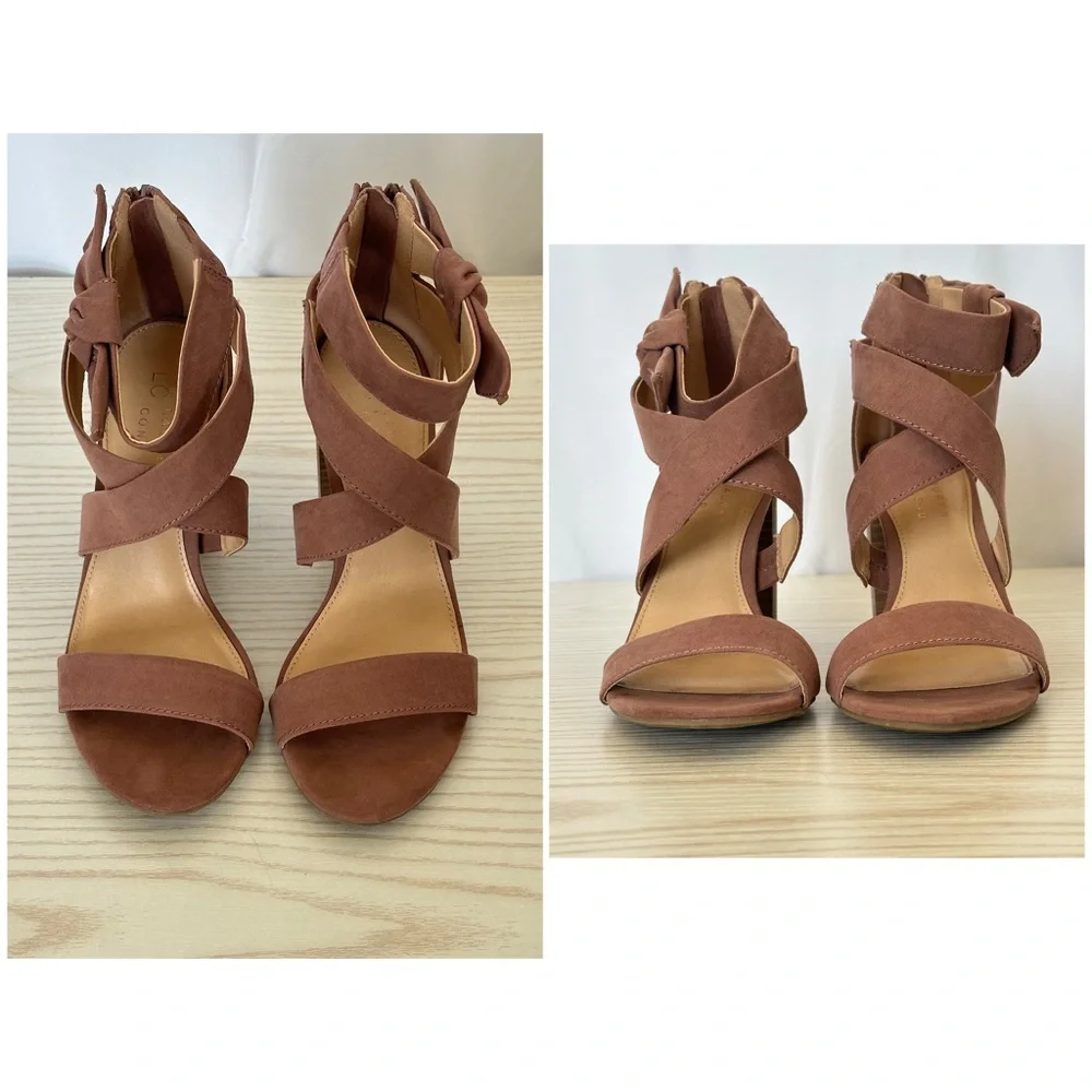 LC Lauren Conrad Mauve Bow Accent Zippered Block Heeled Sandals Size 6.5
